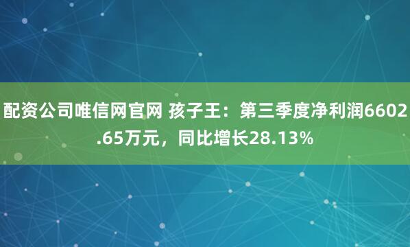 配资公司唯信网官网 孩子王：第三季度净利润6602.65万元，同比增长28.13%